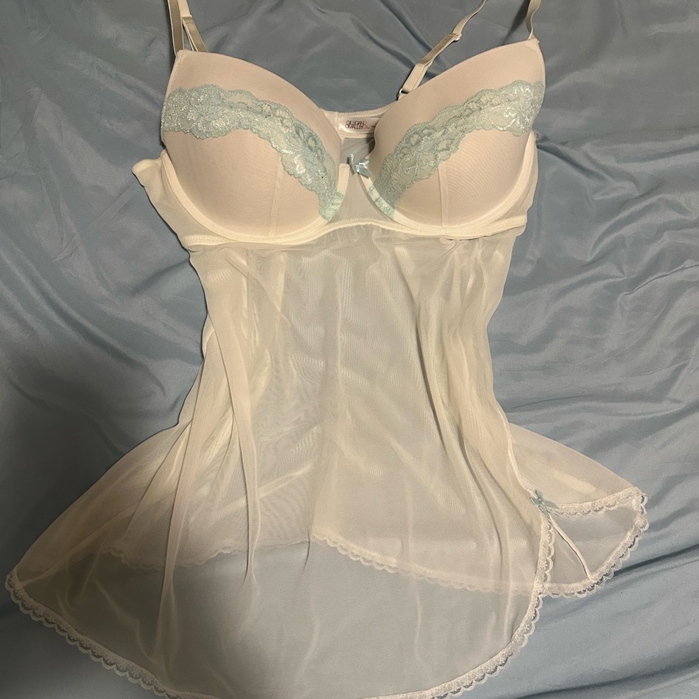Gilligan & O’Malley white and blue lace sheer lingerie top size XL